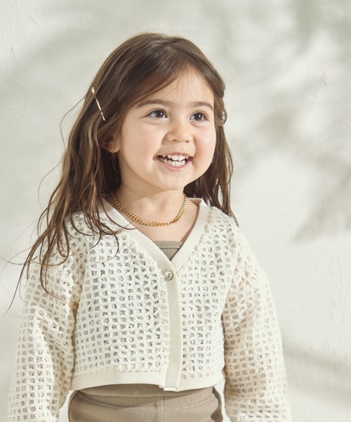 sea and shells by pairmanon（シーアンドシェルズバイペアマノン）の「【sea and shells by pairmanon】透かし編み風 カーディガン（その他ベビーウェア・キッズ・ブラウン/ホワイト/カーキ・90/80/110/100）」の2枚目の写真