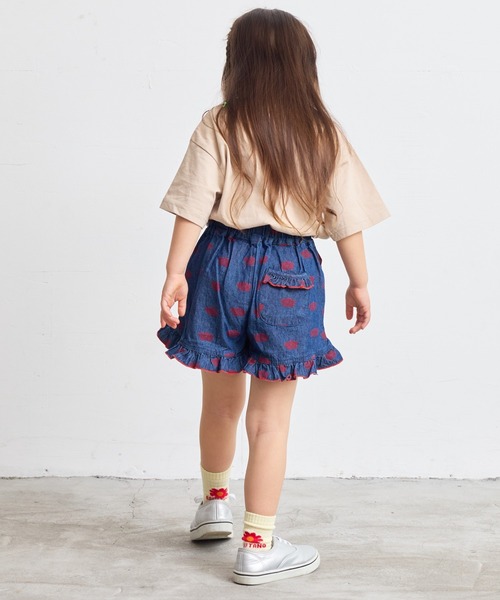 CALMIA（カルミア）の「フラワーPTデニムフリルキュロットパンツ（80～150cm）（デニムパンツ・キッズ・ブルー/ネイビー・100/150/140/110/90/80/130/120）」の12枚目の写真