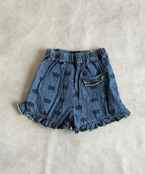 CALMIA（カルミア）の「フラワーPTデニムフリルキュロットパンツ（80～150cm）（デニムパンツ・キッズ・ブルー/ネイビー・100/150/140/110/90/80/130/120）」の5枚目の写真