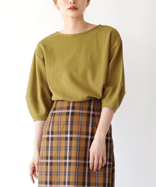zootie（ズーティー）の「ふっくらカットソー バルーンスリーブ プルオーバー（Tシャツ/カットソー・レディース・グレイッシュブルー/アイボリー/ブラック/ホワイト/ライトグレー/ライム/グリーン/モカ/ラベンダー/ネイビー/オレンジ/イエロー系その他/ブラウン系その他/ワインレッド・フリー）」の12枚目の写真