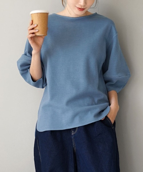 zootie（ズーティー）の「ふっくらカットソー バルーンスリーブ プルオーバー（Tシャツ/カットソー・レディース・グレイッシュブルー/アイボリー/ブラック/ホワイト/ライトグレー/ライム/グリーン/モカ/ラベンダー/ネイビー/オレンジ/イエロー系その他/ブラウン系その他/ワインレッド・フリー）」の10枚目の写真