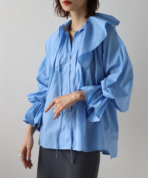 Bonjour Sagan(ボンジュールサガン)の「2WAYラッフルカラーブラウス(シャツ/ブラウス・レディース・ブラック/ライトブルー/オフホワイト・FREE)」の9枚目の写真