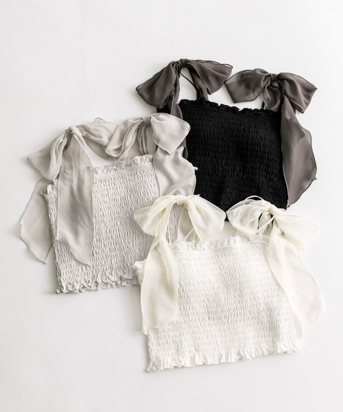 OLIVE des OLIVE（オリーブデオリーブ）の「肩リボンシャーリングキャミソール（パットあり）　1041060650（キャミソール・レディース・ライトグレー/ブラック/オフホワイト・FREE）」の8枚目の写真