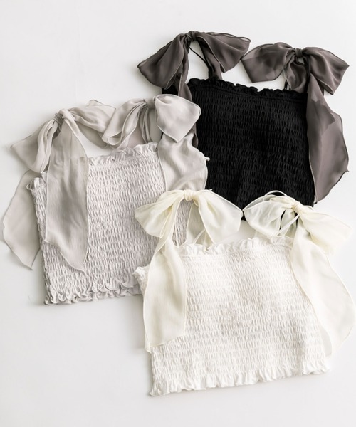 OLIVE des OLIVE（オリーブデオリーブ）の「肩リボンシャーリングキャミソール（パットあり）　1041060650（キャミソール・レディース・ライトグレー/ブラック/オフホワイト・FREE）」の5枚目の写真