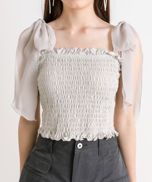 OLIVE des OLIVE（オリーブデオリーブ）の「肩リボンシャーリングキャミソール（パットあり）　1041060650（キャミソール・レディース・ライトグレー/ブラック/オフホワイト・FREE）」の21枚目の写真