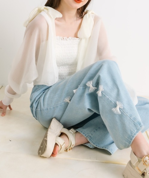 OLIVE des OLIVE（オリーブデオリーブ）の「肩リボンシャーリングキャミソール（パットあり）　1041060650（キャミソール・レディース・ライトグレー/ブラック/オフホワイト・FREE）」の7枚目の写真