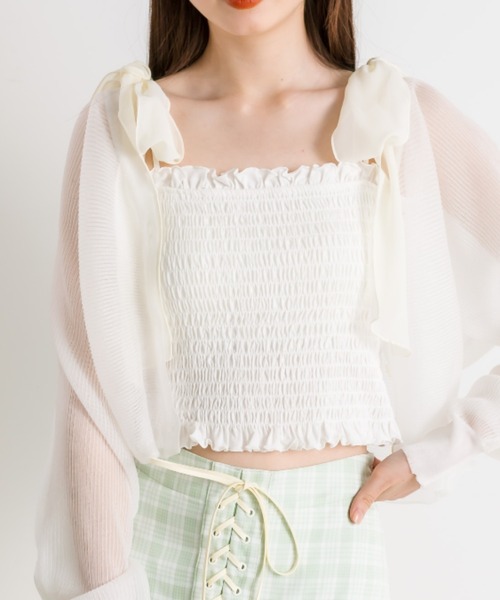 OLIVE des OLIVE（オリーブデオリーブ）の「肩リボンシャーリングキャミソール（パットあり）　1041060650（キャミソール・レディース・ライトグレー/ブラック/オフホワイト・FREE）」の6枚目の写真