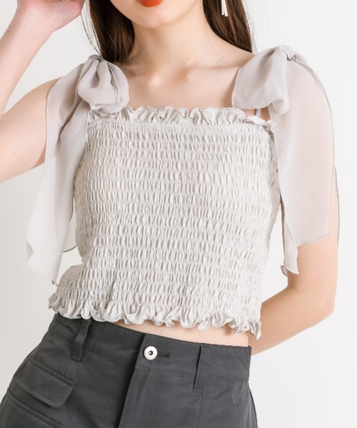 OLIVE des OLIVE（オリーブデオリーブ）の「肩リボンシャーリングキャミソール（パットあり）　1041060650（キャミソール・レディース・ライトグレー/ブラック/オフホワイト・FREE）」の19枚目の写真