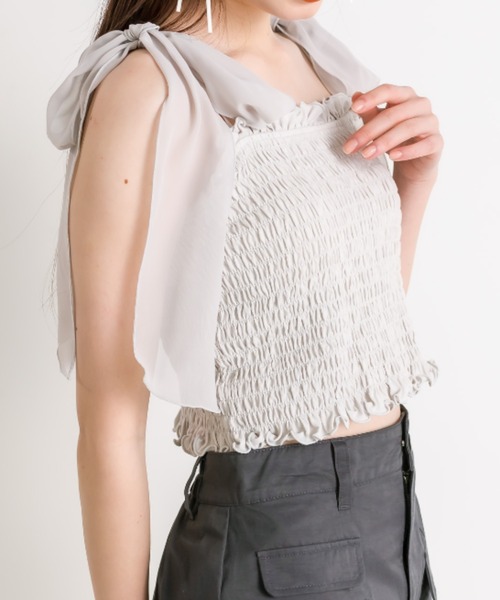 OLIVE des OLIVE（オリーブデオリーブ）の「肩リボンシャーリングキャミソール（パットあり）　1041060650（キャミソール・レディース・ライトグレー/ブラック/オフホワイト・FREE）」の20枚目の写真