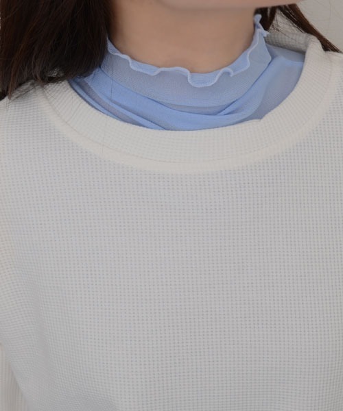 Mayree(メイリー)の「【resonance】シアー メロウデザイン 無地 ハイネック つけ襟【マルチウェイ/オケージョン】(付け襟・レディース・ライトベージュ/ブラック/ホワイト/ライトブルー・FREE)」の4枚目の写真
