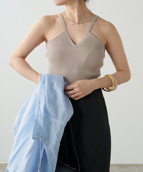 Omekashi（オメカシ）の「カップ付リブニットキャミ（キャミソール・レディース・ブラック/ベージュ・FREE）」の2枚目の写真