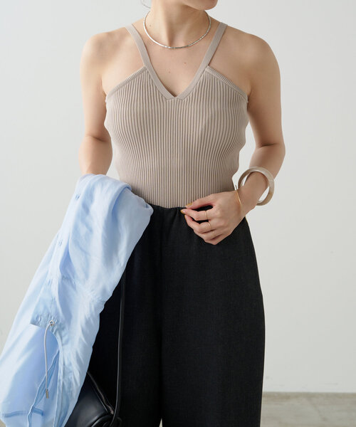 Omekashi（オメカシ）の「カップ付リブニットキャミ（キャミソール・レディース・ブラック/ベージュ・FREE）」の4枚目の写真