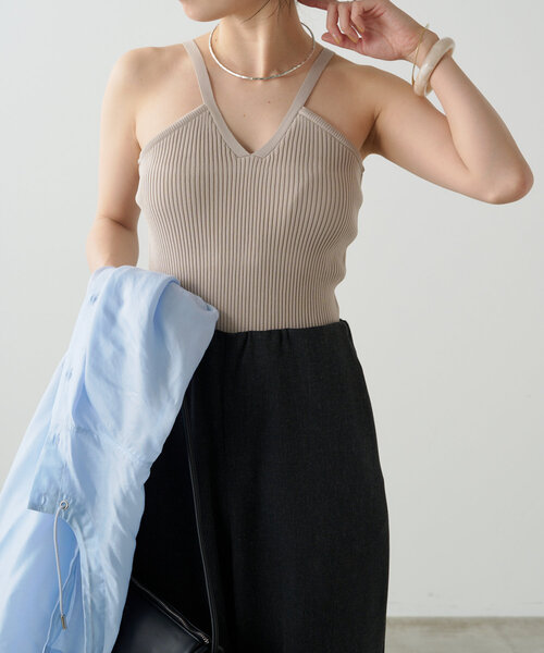 Omekashi（オメカシ）の「カップ付リブニットキャミ（キャミソール・レディース・ブラック/ベージュ・FREE）」の3枚目の写真