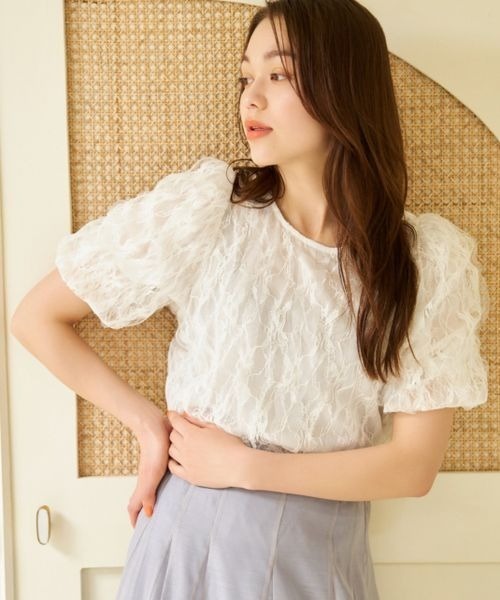 mysty woman(ミスティウーマン)の「チュールレーシークルーネックプルオーバー 128892(シャツ/ブラウス・レディース・オフホワイト/ブラック・FREE)」の1枚目の写真