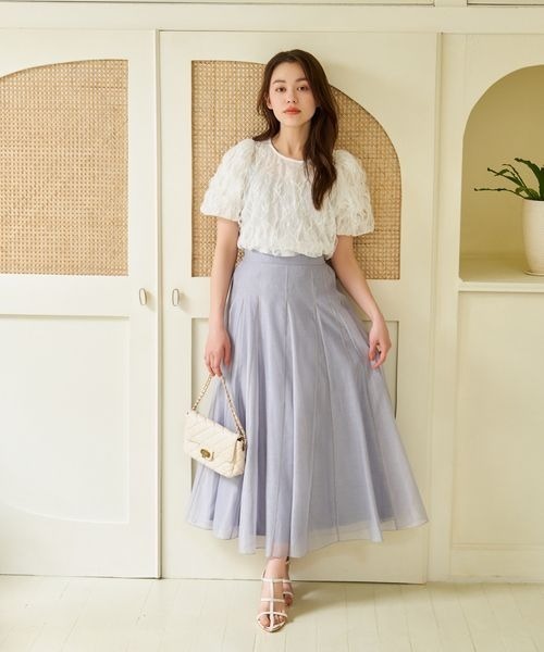 mysty woman(ミスティウーマン)の「チュールレーシークルーネックプルオーバー 128892(シャツ/ブラウス・レディース・オフホワイト/ブラック・FREE)」の3枚目の写真