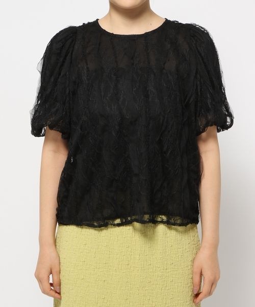mysty woman(ミスティウーマン)の「チュールレーシークルーネックプルオーバー 128892(シャツ/ブラウス・レディース・オフホワイト/ブラック・FREE)」の6枚目の写真
