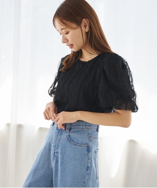 mysty woman(ミスティウーマン)の「チュールレーシークルーネックプルオーバー 128892(シャツ/ブラウス・レディース・オフホワイト/ブラック・FREE)」の17枚目の写真