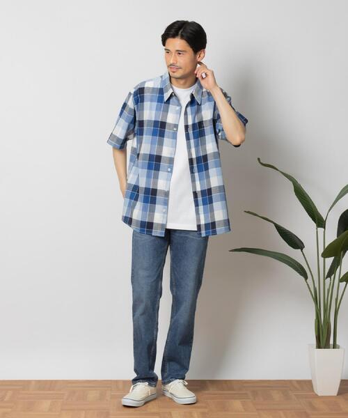 BACK NUMBER（バックナンバー）の「BACK NUMBER(バックナンバー)【メンズ】マドラスチェック半袖レギュラーシャツ（シャツ/ブラウス・メンズ・ホワイト×ブルー/ブラウン・S/M/L/XL）」の14枚目の写真