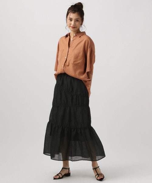 BAYFLOW（ベイフロー）の「[軽量シアーで涼しげ]シャーリングジャガードスカート（スカート・レディース・カーキ/ブラック・FREE）」の10枚目の写真