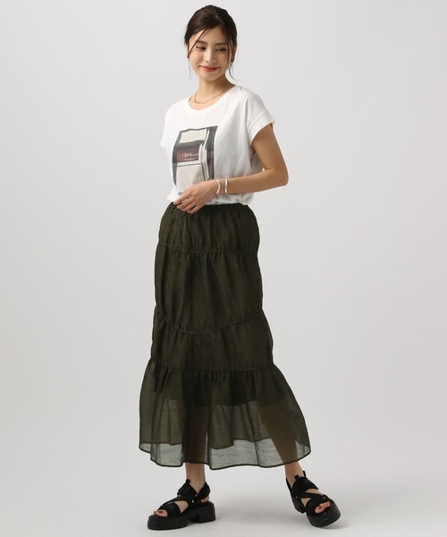 BAYFLOW（ベイフロー）の「[軽量シアーで涼しげ]シャーリングジャガードスカート（スカート・レディース・カーキ/ブラック・FREE）」の12枚目の写真