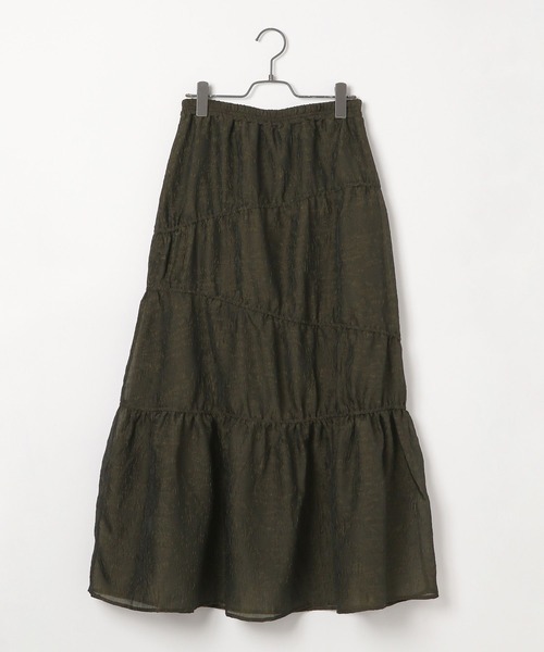 BAYFLOW（ベイフロー）の「[軽量シアーで涼しげ]シャーリングジャガードスカート（スカート・レディース・カーキ/ブラック・FREE）」の4枚目の写真