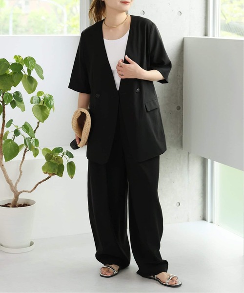 JOURNAL STANDARD（ジャーナルスタンダード）の「《追加2》アイアスストレッチハーフスリーブジャケット（ノーカラージャケット・レディース・ブラック/ベージュ・FREE）」の8枚目の写真