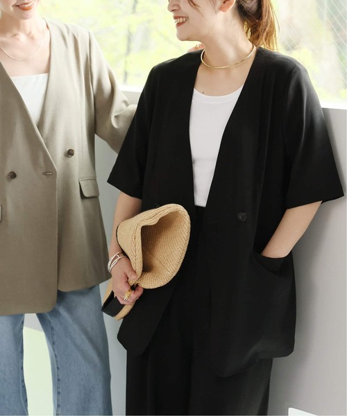 JOURNAL STANDARD（ジャーナルスタンダード）の「《追加2》アイアスストレッチハーフスリーブジャケット（ノーカラージャケット・レディース・ブラック/ベージュ・FREE）」の11枚目の写真