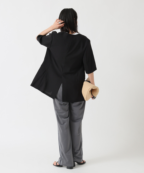 JOURNAL STANDARD（ジャーナルスタンダード）の「《追加2》アイアスストレッチハーフスリーブジャケット（ノーカラージャケット・レディース・ブラック/ベージュ・FREE）」の13枚目の写真