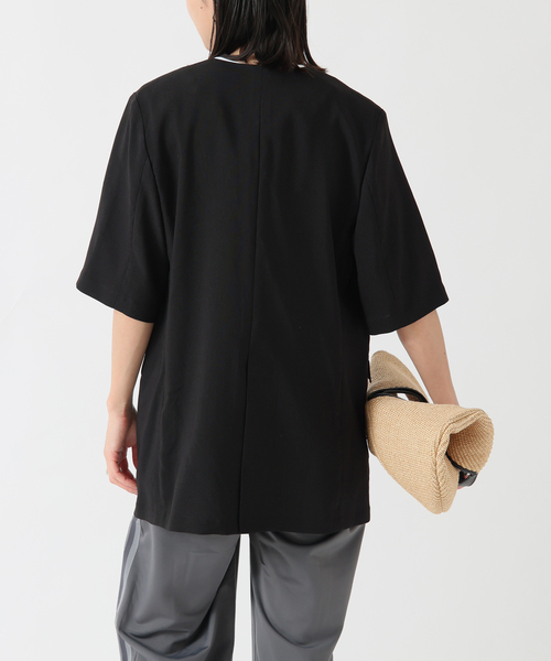 JOURNAL STANDARD（ジャーナルスタンダード）の「《追加2》アイアスストレッチハーフスリーブジャケット（ノーカラージャケット・レディース・ブラック/ベージュ・FREE）」の15枚目の写真