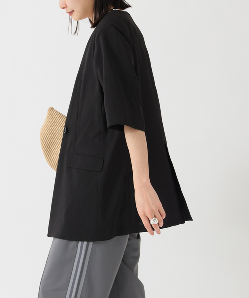 JOURNAL STANDARD（ジャーナルスタンダード）の「《追加2》アイアスストレッチハーフスリーブジャケット（ノーカラージャケット・レディース・ブラック/ベージュ・FREE）」の16枚目の写真