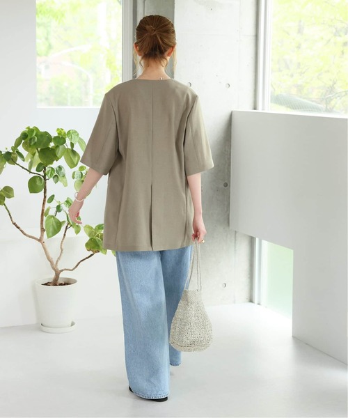 JOURNAL STANDARD（ジャーナルスタンダード）の「《追加2》アイアスストレッチハーフスリーブジャケット（ノーカラージャケット・レディース・ブラック/ベージュ・FREE）」の20枚目の写真