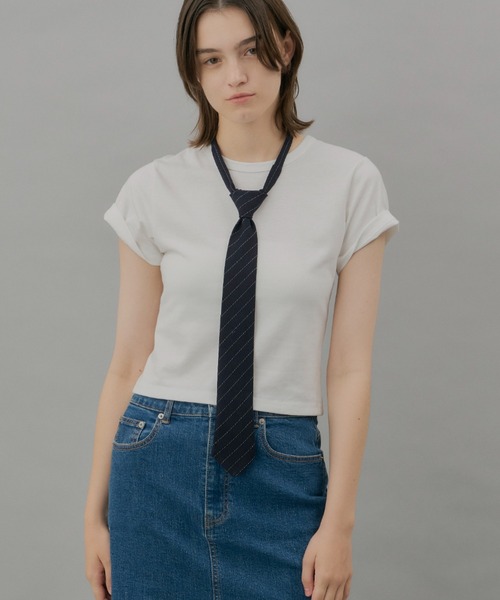 GIUNON(ジウノン)の「adjustable pinstripe tie / アジャスタブルピンストライプネクタイ(ストール/ショール・レディース・ネイビー・FREE)」の20枚目の写真