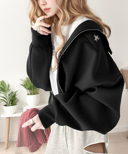 セール】滑らかでリラクシーな映え。ダンボール裾ドロストジップアップ