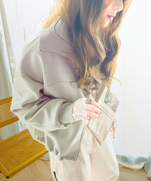 セール】滑らかでリラクシーな映え。ダンボール裾ドロストジップアップ