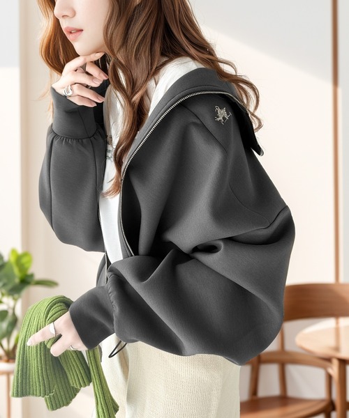 セール】滑らかでリラクシーな映え。ダンボール裾ドロストジップアップ