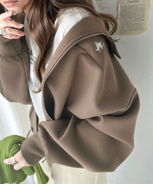 セール】滑らかでリラクシーな映え。ダンボール裾ドロストジップアップ