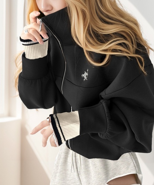 セール】滑らかでリラクシーな映え。ダンボール裾ドロストジップアップ