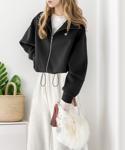 セール】滑らかでリラクシーな映え。ダンボール裾ドロストジップアップ