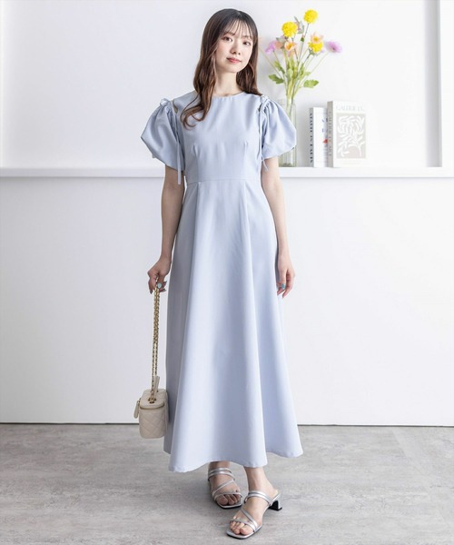 clear（クリア）の「2way袖バルーン半袖ロングワンピース≪2024SS≫（ワンピース・レディース・ネイビー/サックスブルー/ライトベージュ・F）」の3枚目の写真