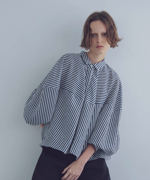 セール】balloon form stripe shirt(バルーンフォームストライプシャツ 