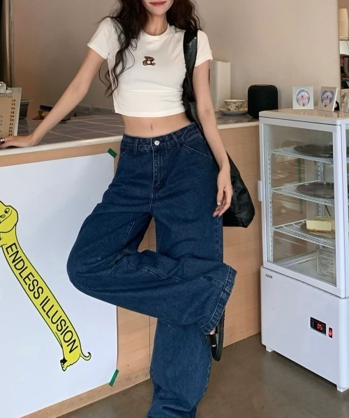 PRIVATE  BEACH（プライベートビーチ）の「ワンポイントくま刺繍クロップド丈Tシャツ（Tシャツ/カットソー・レディース・ホワイト/ワインレッド/ブラック/グレー・FREE）」の7枚目の写真