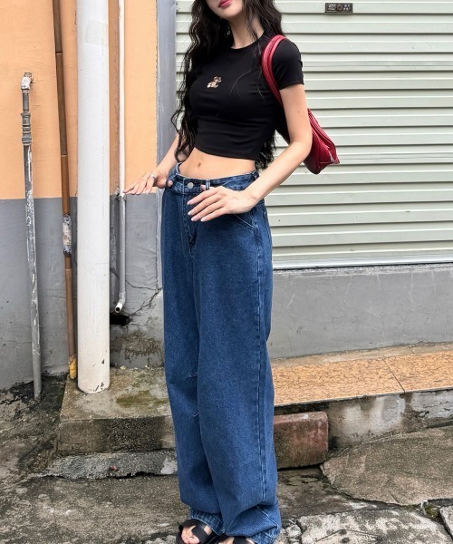 PRIVATE  BEACH（プライベートビーチ）の「ワンポイントくま刺繍クロップド丈Tシャツ（Tシャツ/カットソー・レディース・ホワイト/ワインレッド/ブラック/グレー・FREE）」の12枚目の写真