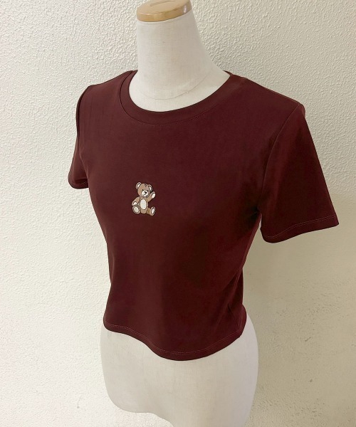PRIVATE  BEACH（プライベートビーチ）の「ワンポイントくま刺繍クロップド丈Tシャツ（Tシャツ/カットソー・レディース・ホワイト/ワインレッド/ブラック/グレー・FREE）」の22枚目の写真