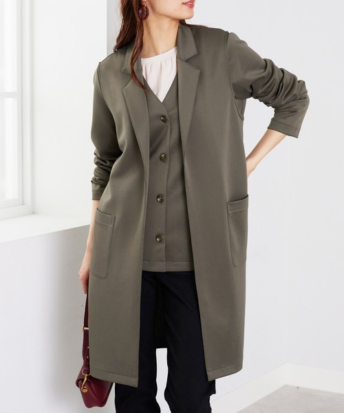BELLUNA PLUS(ベルーナ)の「ロングベスト付ジャケットアンサンブル(テーラードジャケット・レディース・ベージュ/モカ・X-LARGE/LARGE/MEDIUM)」の1枚目の写真