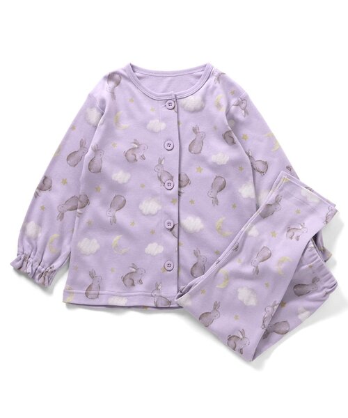 セール】【WEB限定】うさぎのお月見柄 前あき長袖パジャマ