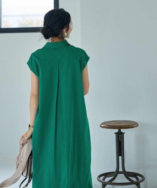STYLE DELI（スタイルデリ）の「オープンカラーシャツワンピース（シャツ/ブラウス・レディース・ネイビー/グリーン・MEDIUM/SMALL）」の7枚目の写真