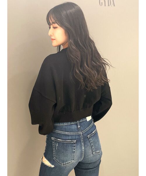 GYDA（ジェイダ）の「Symmetry GYDAインターシャニットトップス（ニット/セーター・レディース・ピンク/オフホワイト/ブラック・FREE）」の4枚目の写真