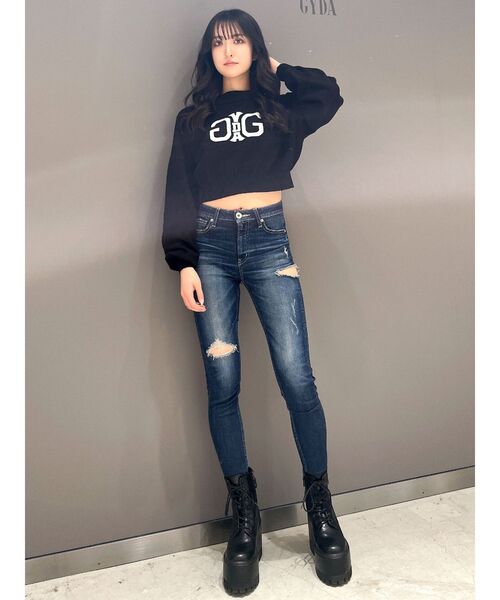 GYDA（ジェイダ）の「Symmetry GYDAインターシャニットトップス（ニット/セーター・レディース・ピンク/オフホワイト/ブラック・FREE）」の6枚目の写真