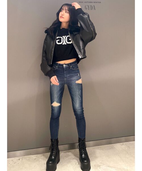 GYDA（ジェイダ）の「Symmetry GYDAインターシャニットトップス（ニット/セーター・レディース・ピンク/オフホワイト/ブラック・FREE）」の10枚目の写真