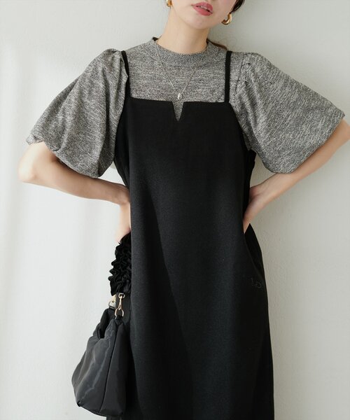 natural couture(ナチュラルクチュール)の「バルーンスリーブメランジニット(ニット/セーター・レディース・オフホワイト/ブラック/ピンク・FREE)」の1枚目の写真